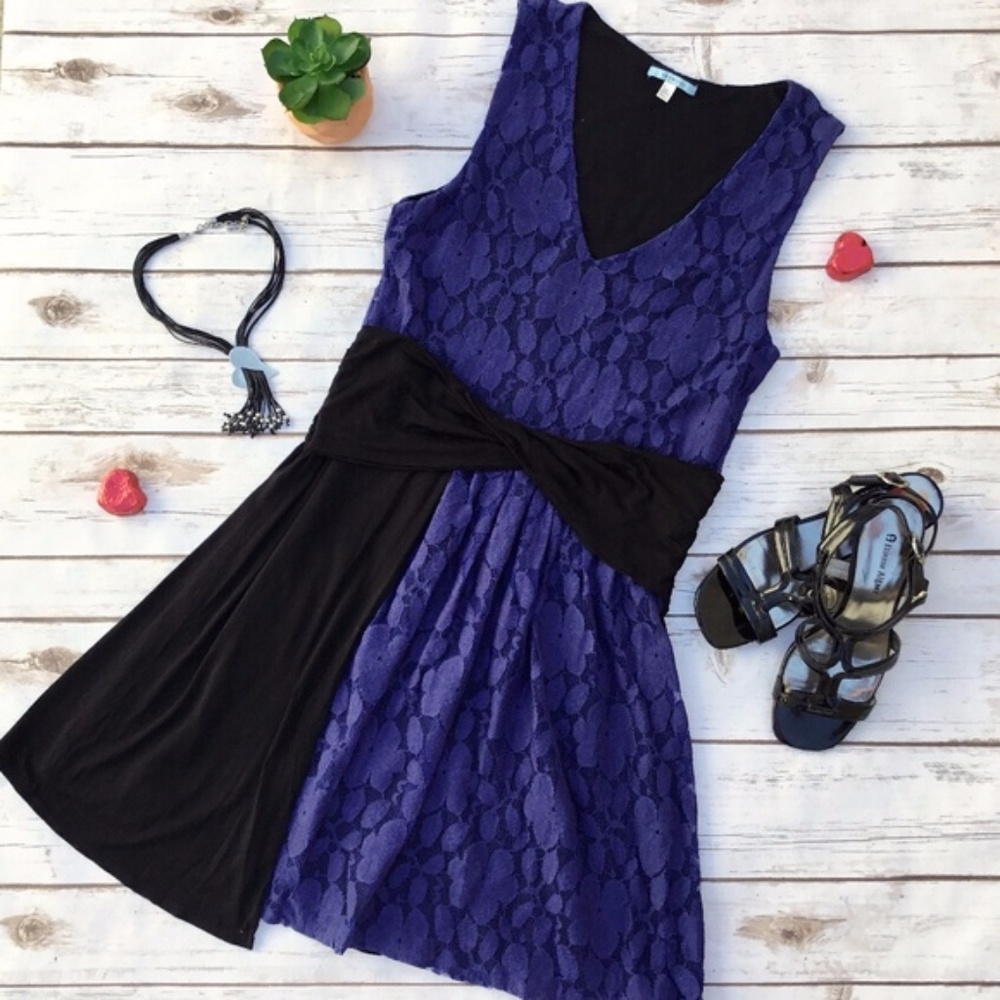 Leifnotes Black Dress with Blue Lace Anthropologie